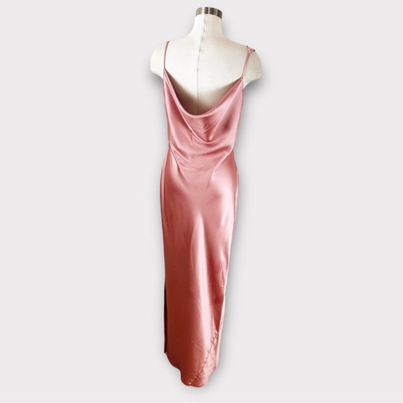 Social Bridesmaids Asymmetric One Shoulder Satin Column Dress Pink Desert Rose - Picture 6 of 10
